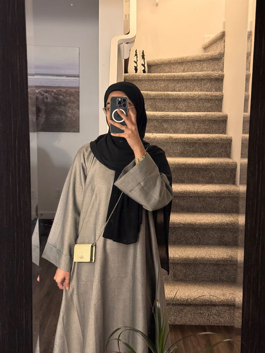 Grey Linen Blend Abaya