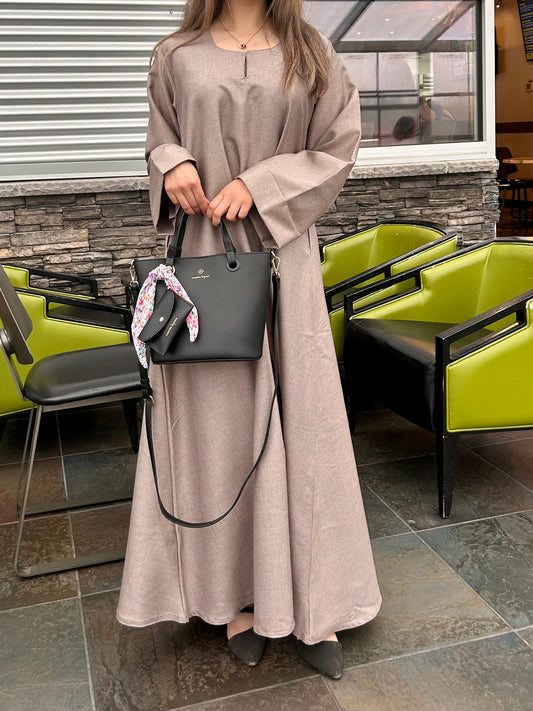 Beige Linen Blend Abaya